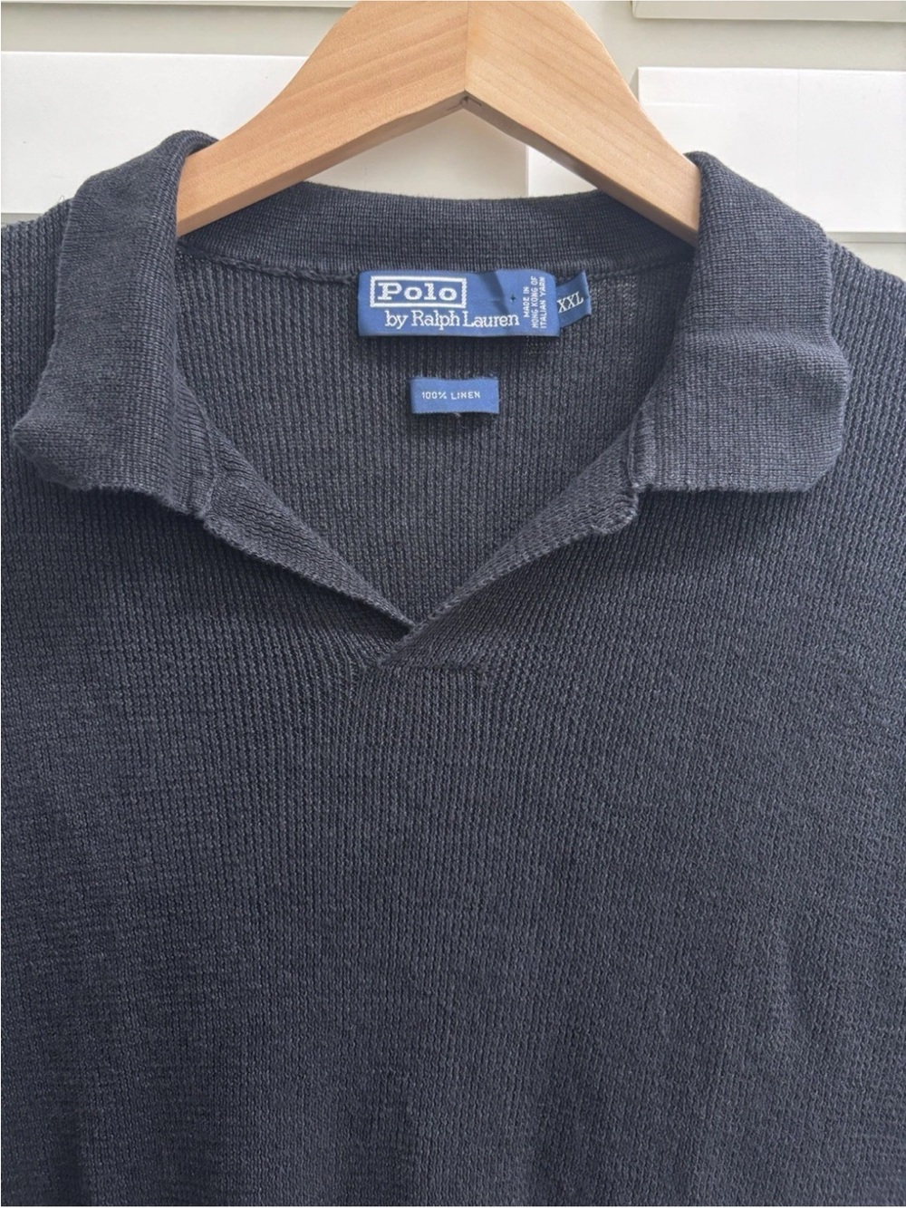 Polo Ralph Lauren Linen Knit Polo Shirt L Black Italian Yarn Short Sleeve Mesh - Picture 3 of 7